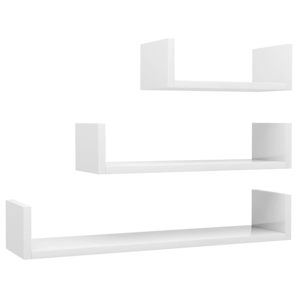 Mensole a Muro 3 pz Bianco Lucido in Legno Multistrato 800204
