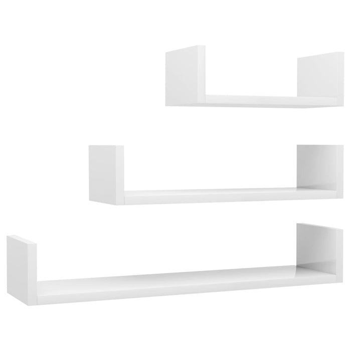 Mensole a Muro 3 pz Bianco Lucido in Legno Multistrato 800204