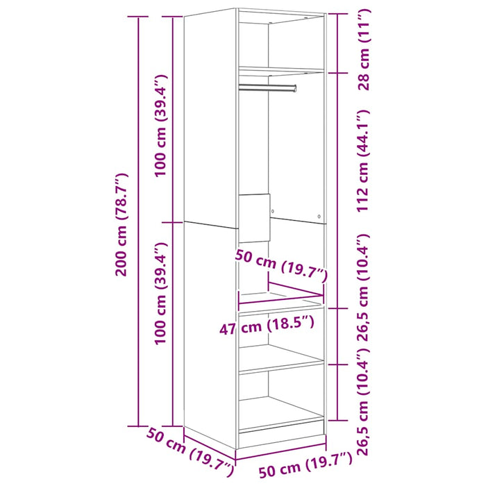 Armadio Bianco 50x50x200 cm in Legno Multistrato