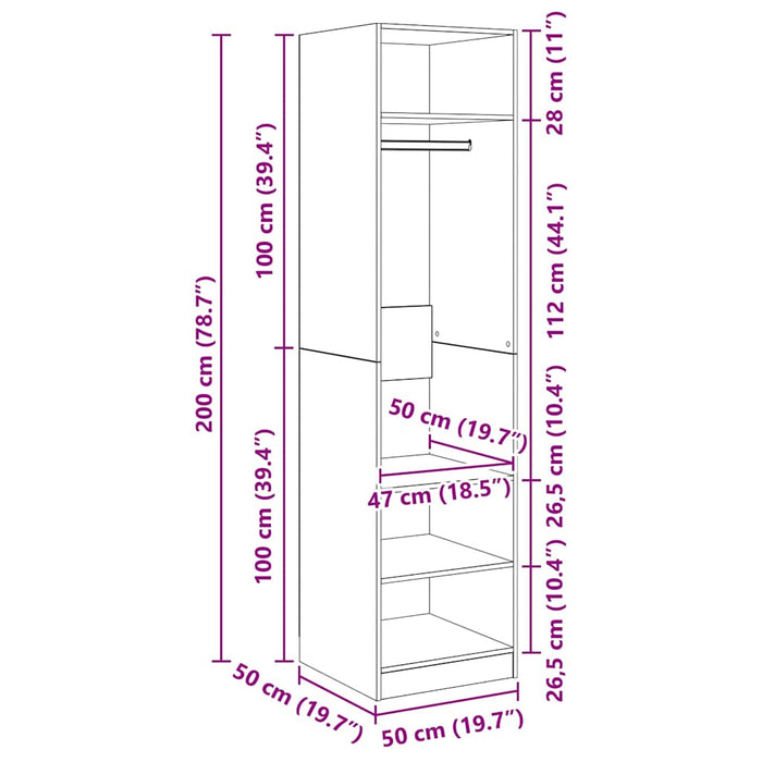 Armadio Nero 50x50x200 cm in Legno Multistrato 800235