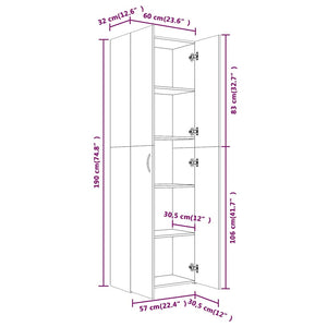 Armadio da Ufficio Grigio Cemento 60x32x190cm Legno Multistrato 800301
