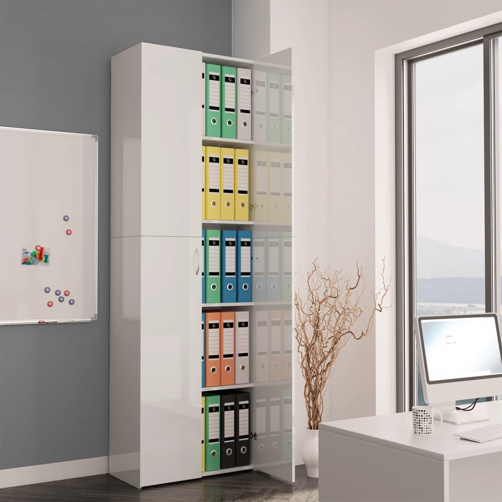 Armadio per Ufficio Bianco Lucido 60x32x190cm Legno Multistrato 800303