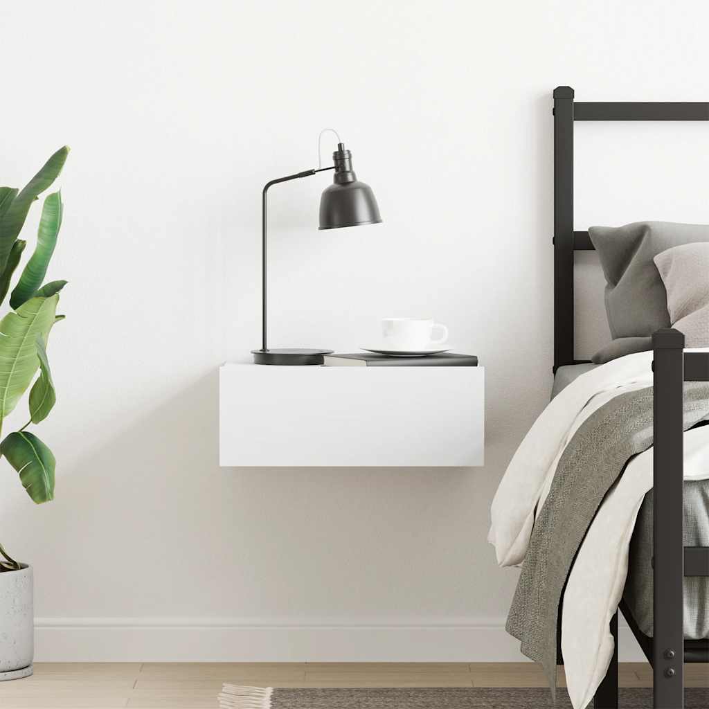 Comodino Pensile Bianco 40x30x15 cm in Legno Multistrato 800306