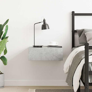 Comodino Pensile Grigio Cemento 40x30x15cm in Legno Multistrato 800314