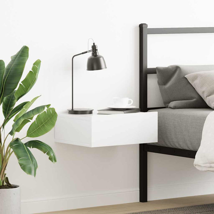 Comodino Pensile Bianco Lucido 40x30x15 cm in Legno Multistrato 800318