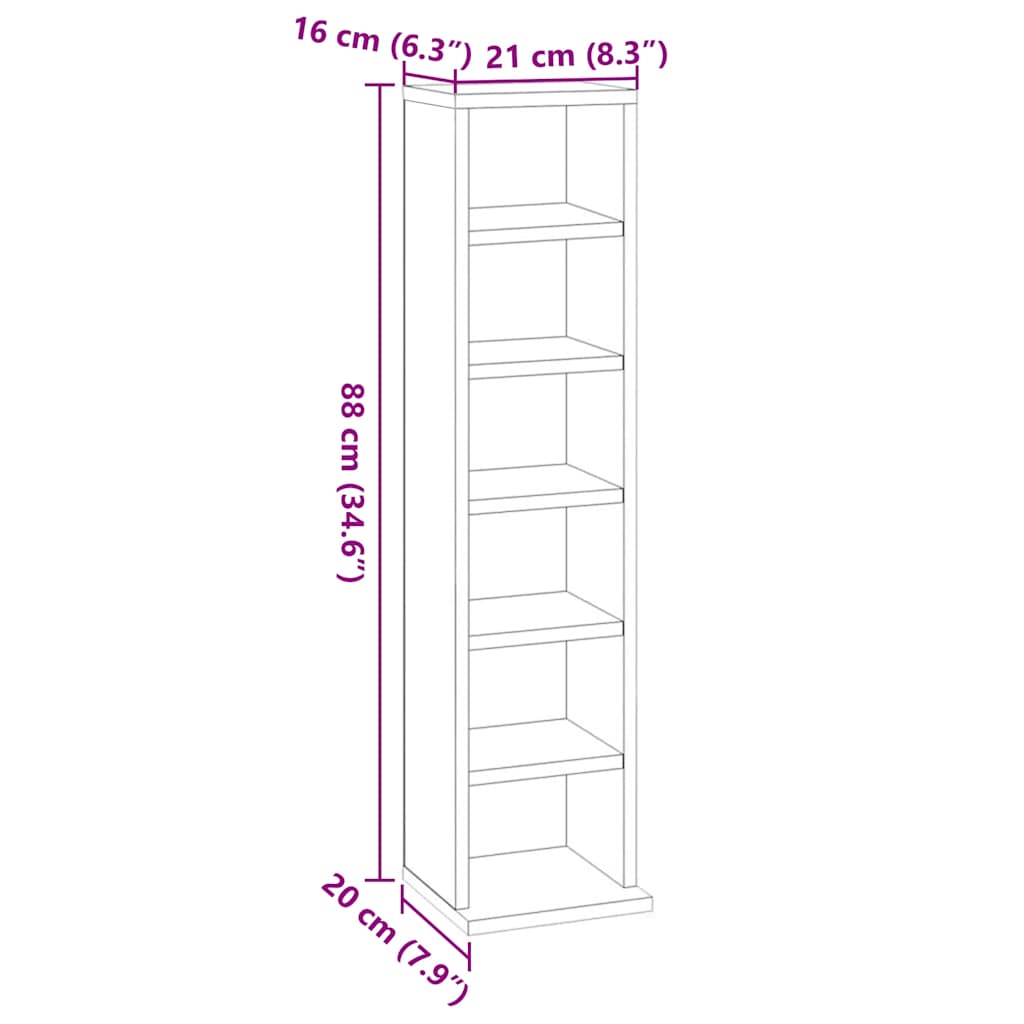 Mobile Porta CD Bianco Lucido 21x20x88 cm in Legno Multistrato 800357
