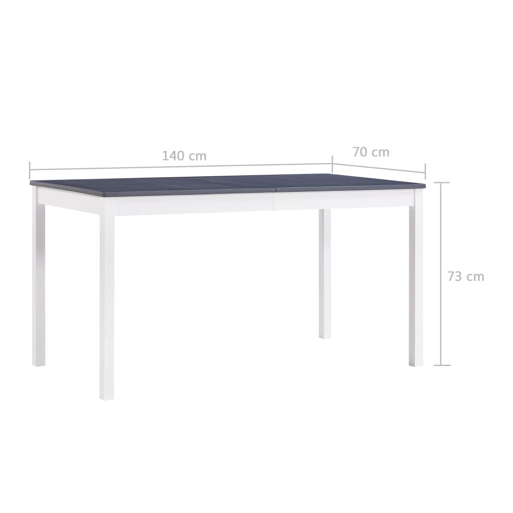 Tavolo da Pranzo Bianco e Grigio 140x70x73 cm in Legno di Pino 283400