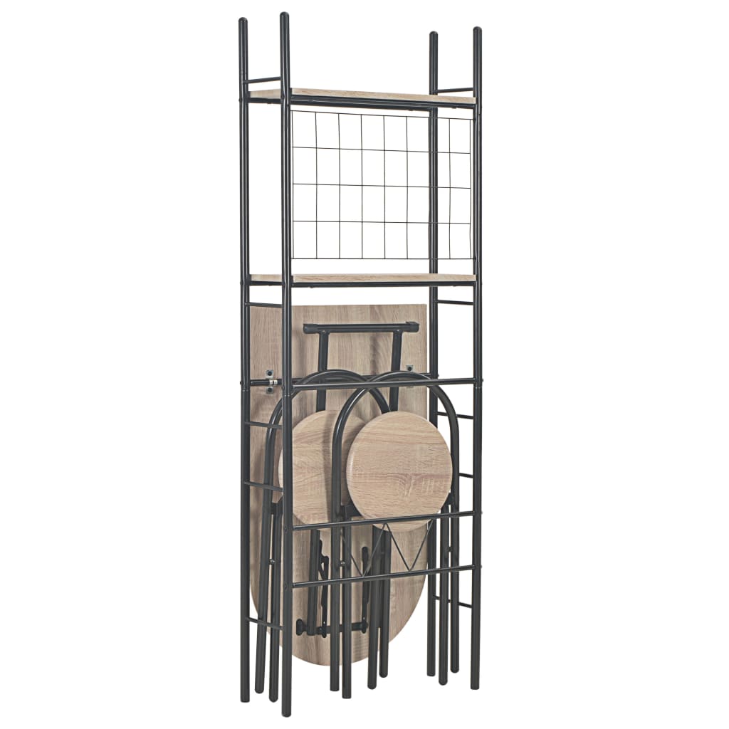 Set Tavolo e Sedie Pieghevoli con Scaffale 3 pz MDF e Acciaio 284406