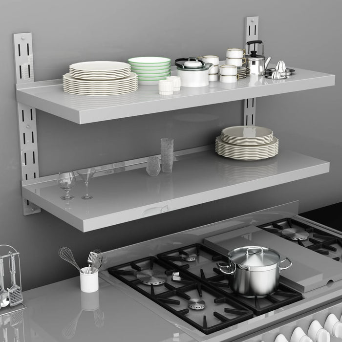 Mensola a Sospensione a 2 Livelli in Acciaio Inox 120x30 cm 51048