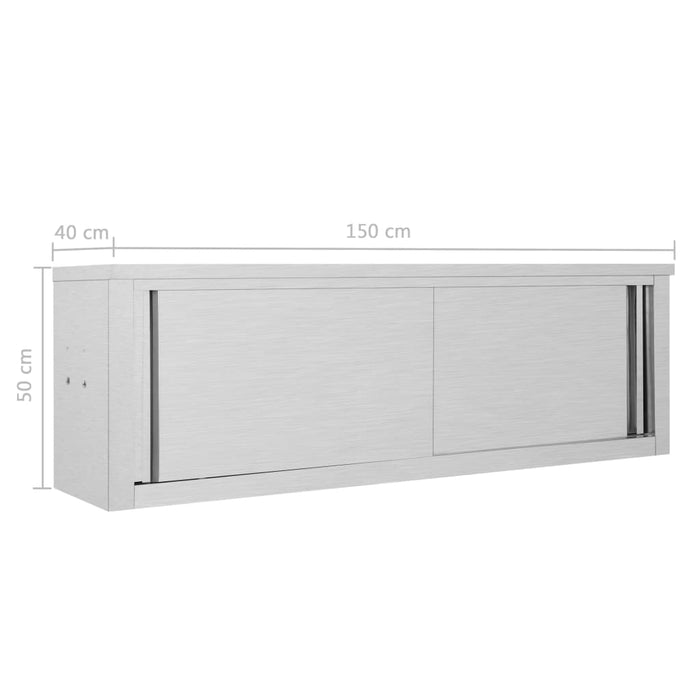 Armadio da Cucina ad Ante Scorrevoli 150x40x50cm Acciaio Inox 51054