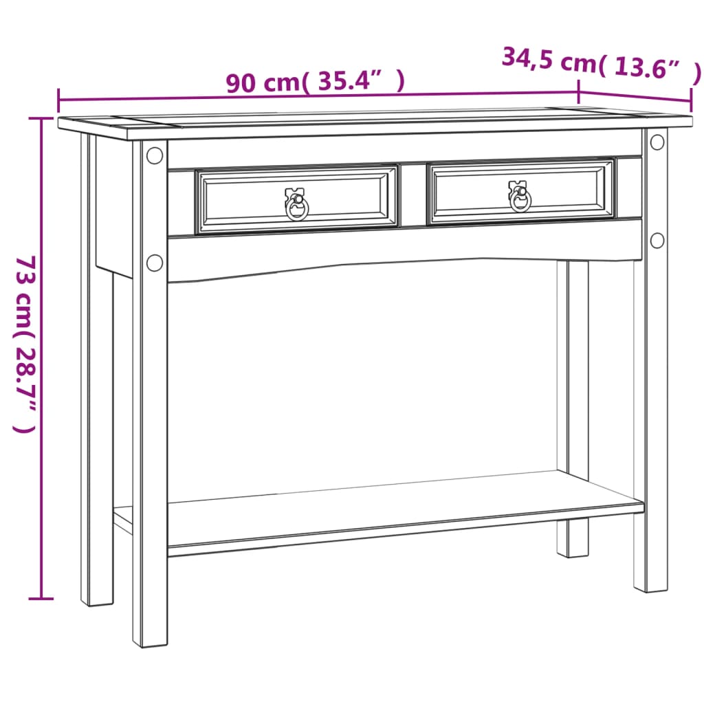 Tavolo Console in Pino Messicano Corona Bianco 90x34,5x73 cm 282646