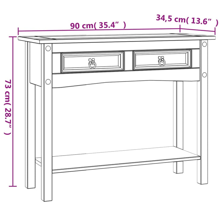 Tavolo Console in Pino Messicano Corona Bianco 90x34,5x73 cm 282646