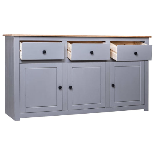 Credenza Grigia 135x40x80 cm in Legno Massello di Pino Panama 282704