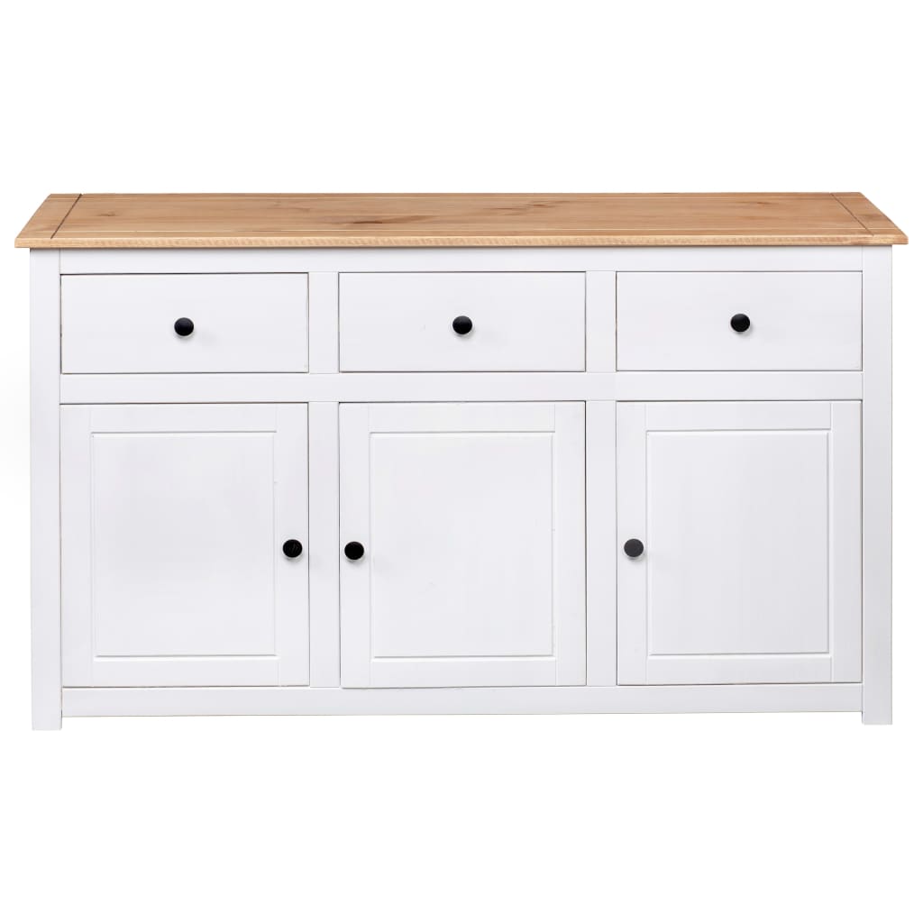 Credenza-Buffet-Armadio da cucina Bianca 135x40x80 cm in Legno Massello di Pino Panama