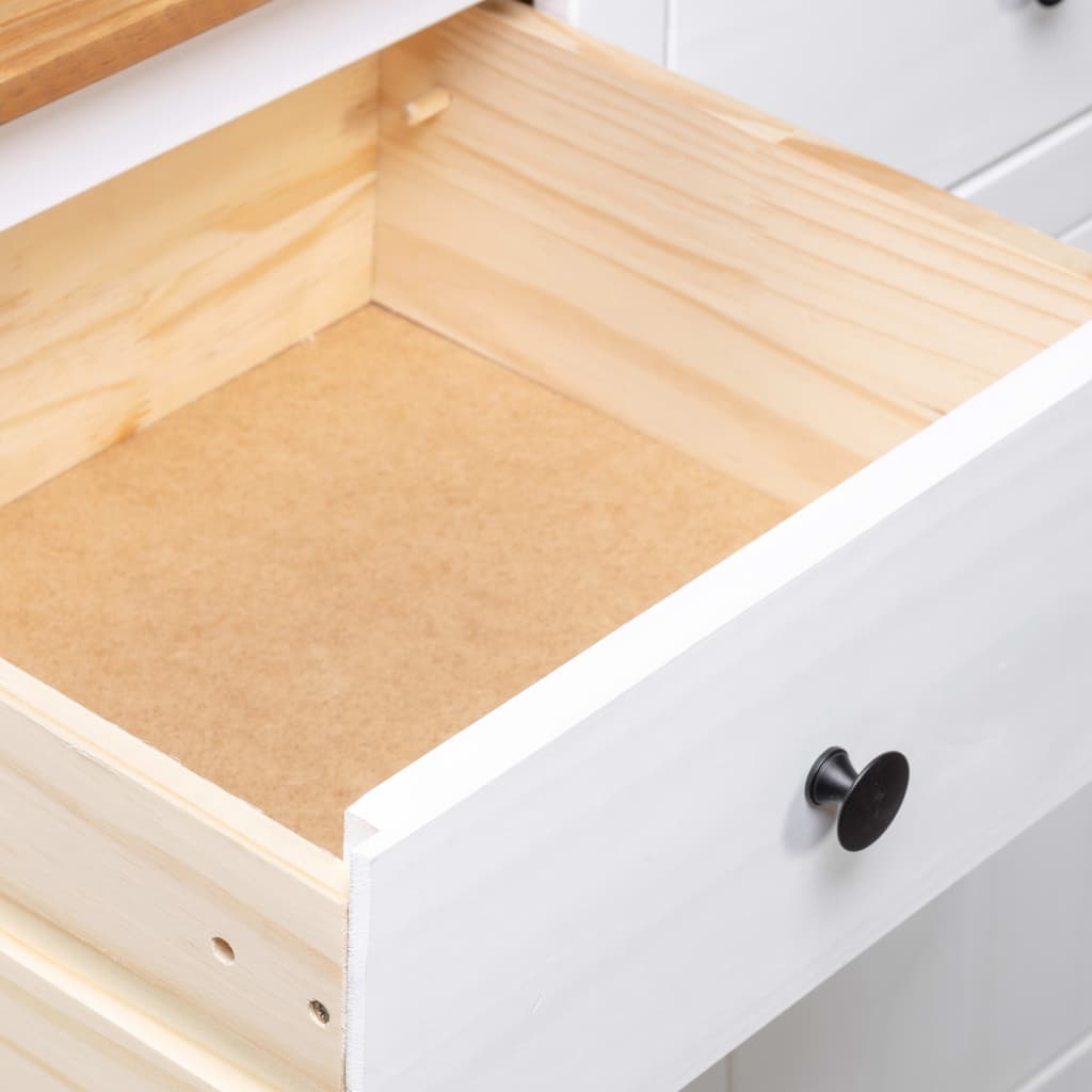 Credenza Bianca 135x40x80 cm in Legno Massello di Pino Panama 282705