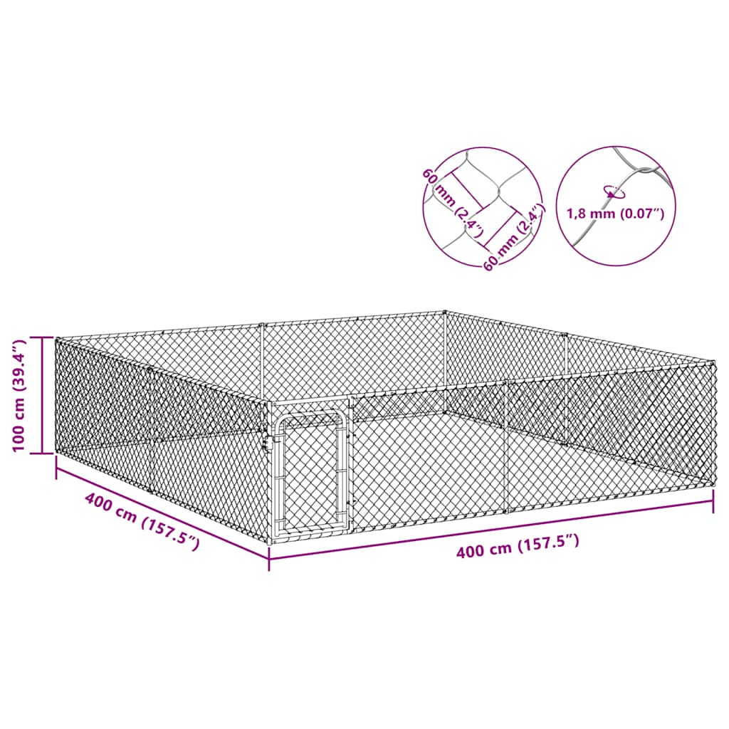 Canile da Esterno in Acciaio Zincato 4x4x1 m 170820