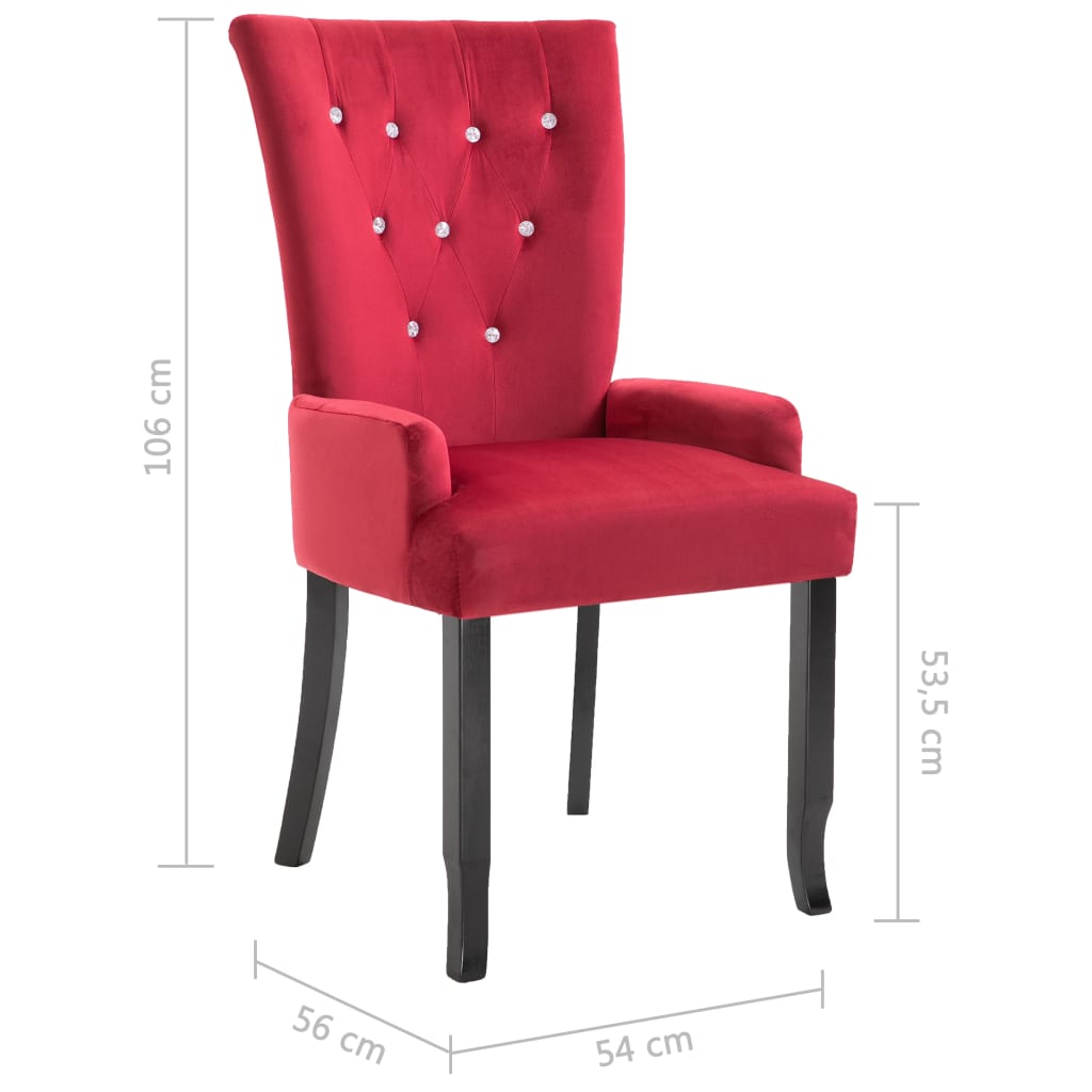 Sedia da Pranzo con Braccioli 6 pz Velluto Rosso 276922