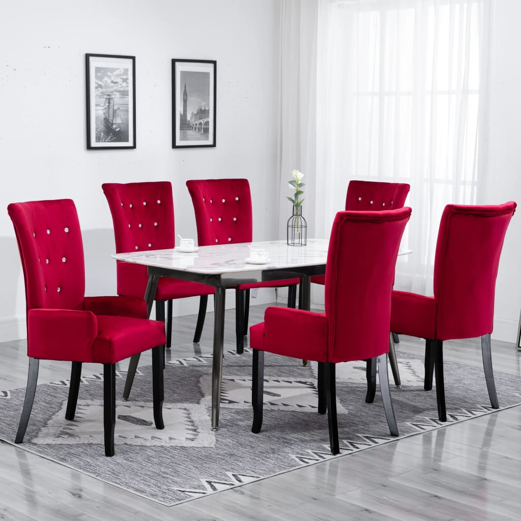 Sedia da Pranzo con Braccioli 6 pz Velluto Rosso 276922