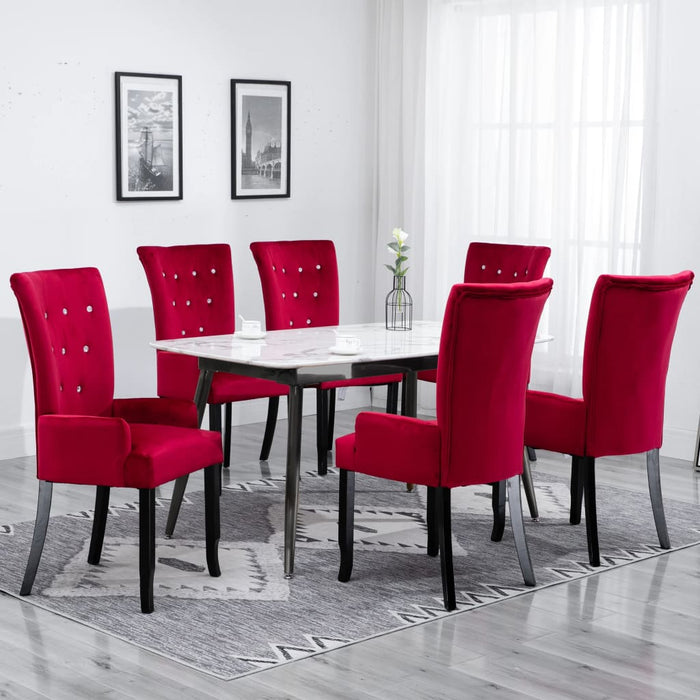 Sedia da Pranzo con Braccioli 6 pz Velluto Rosso 276922