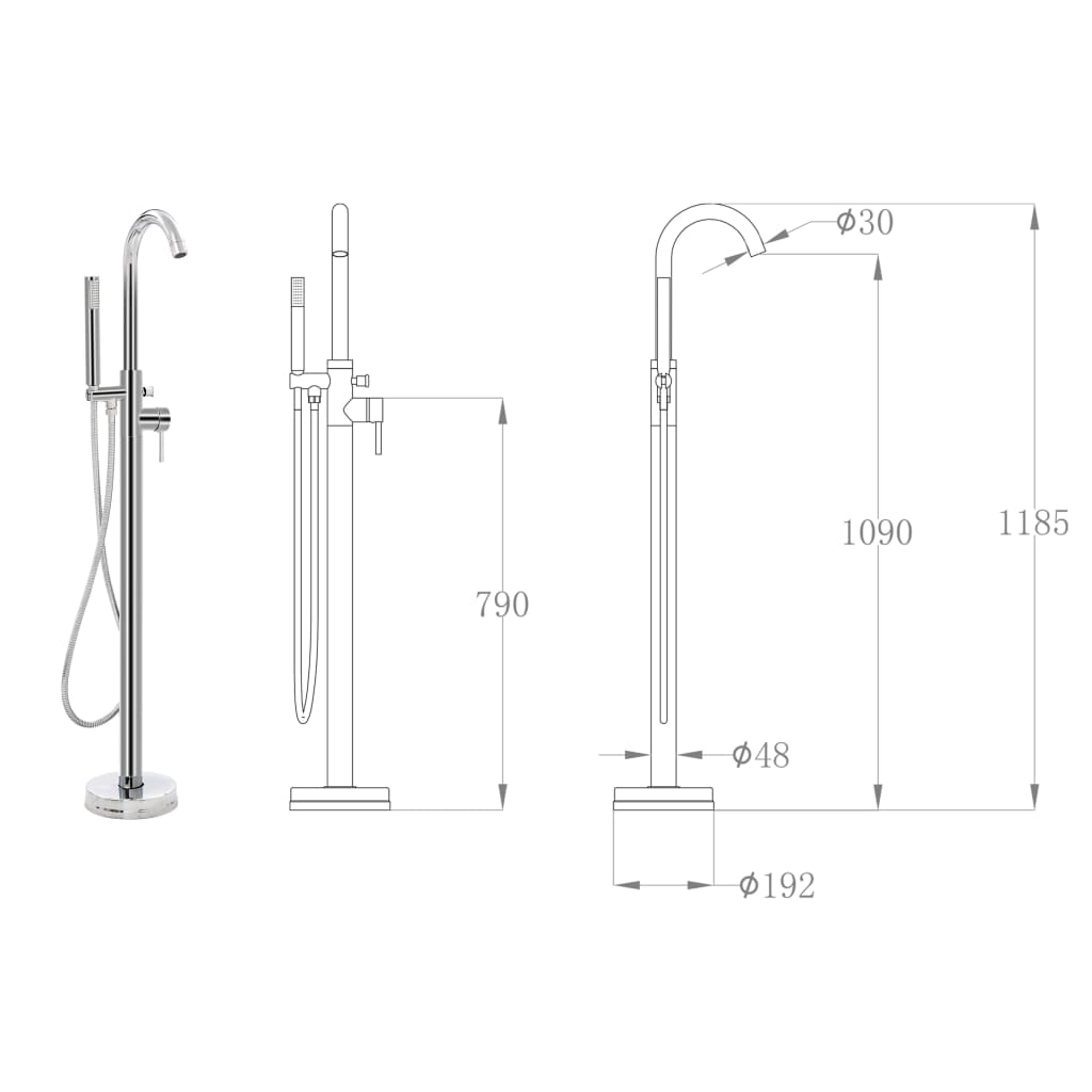 Rubinetteria a Colonna per Vasca da Bagno Acciaio Inox 118,5 cm cod mxl 40279