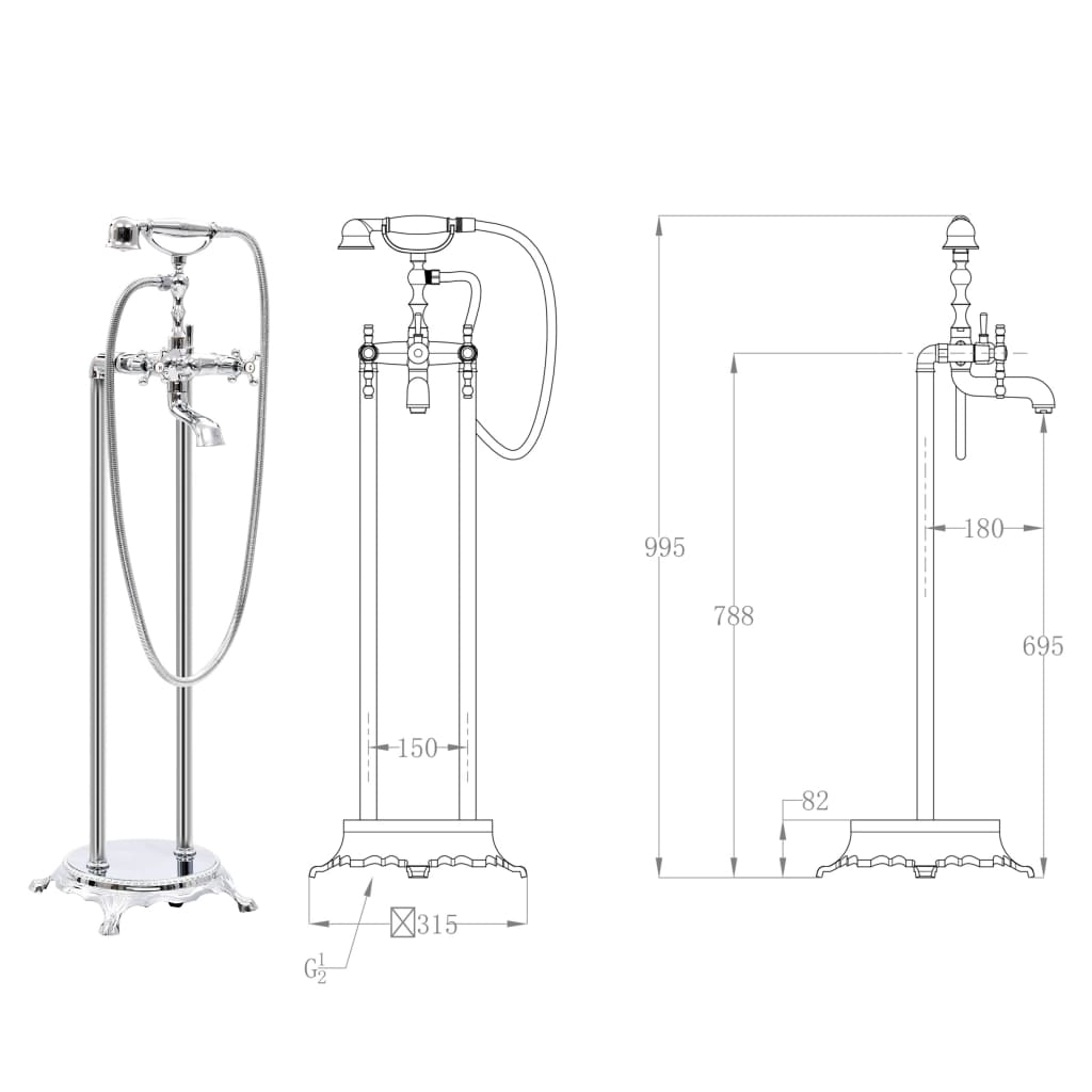 Rubinetto per vasca da bagno su supporto in acciaio inox 995 cm argento 02_0003478
