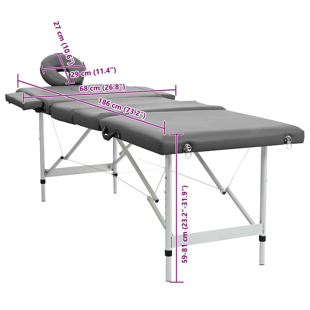 Lettino da Massaggio 4 Zone Telaio Alluminio Antracite 186x68cm