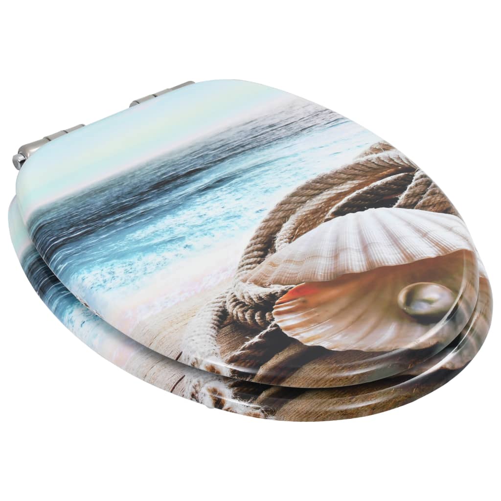 Copriwater 2 pz Chiusura Ammortizzata in MDF Design Conchiglie 276992