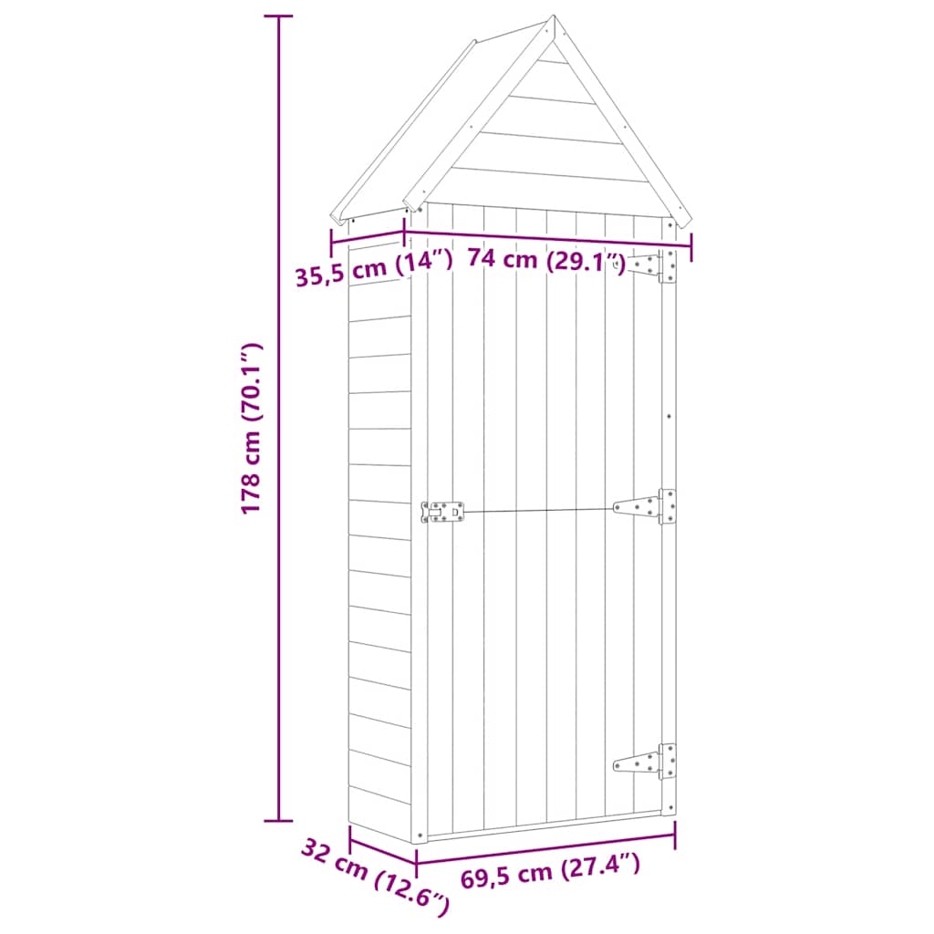 Capanno da Giardino con Porta 69,5x32x178 cm in Pino Impregnato 46358
