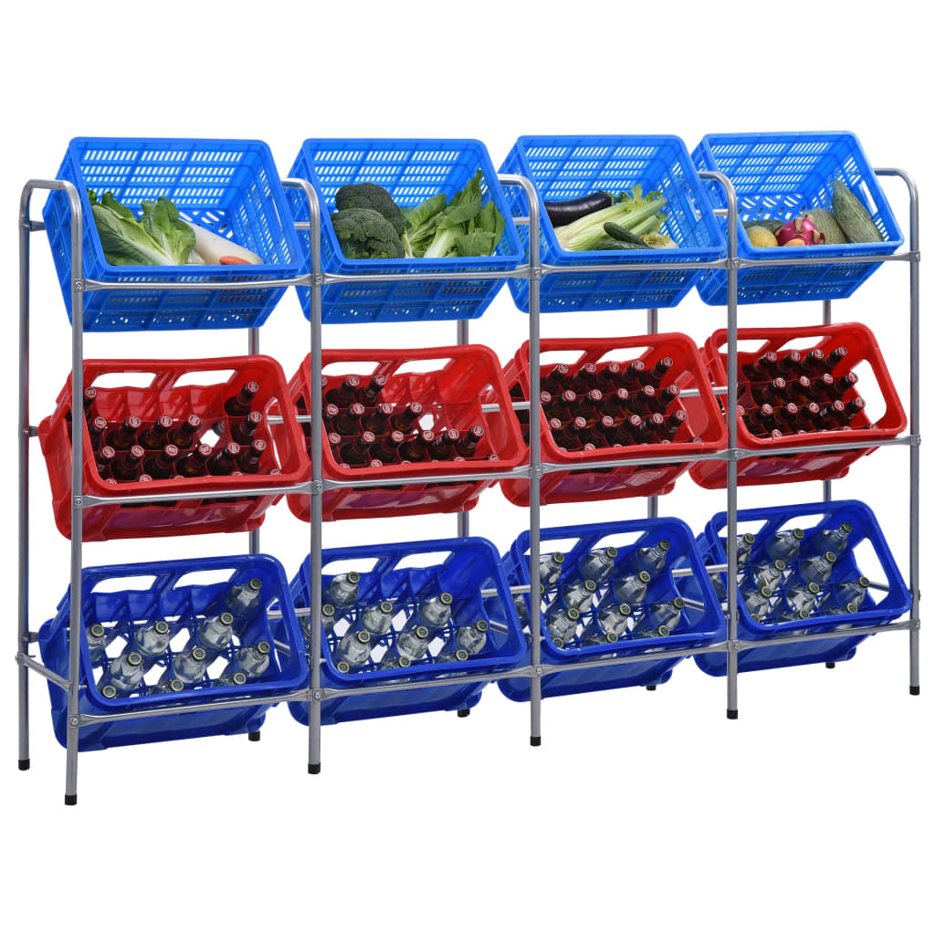 Supporto con Ripiani per 12 Casse Argento 190x33x116 cm Acciaio 285215