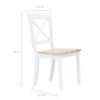 Sedie da Pranzo 6 pz Bianco e Legno Chiaro in Massello di Hevea cod mxl 31482