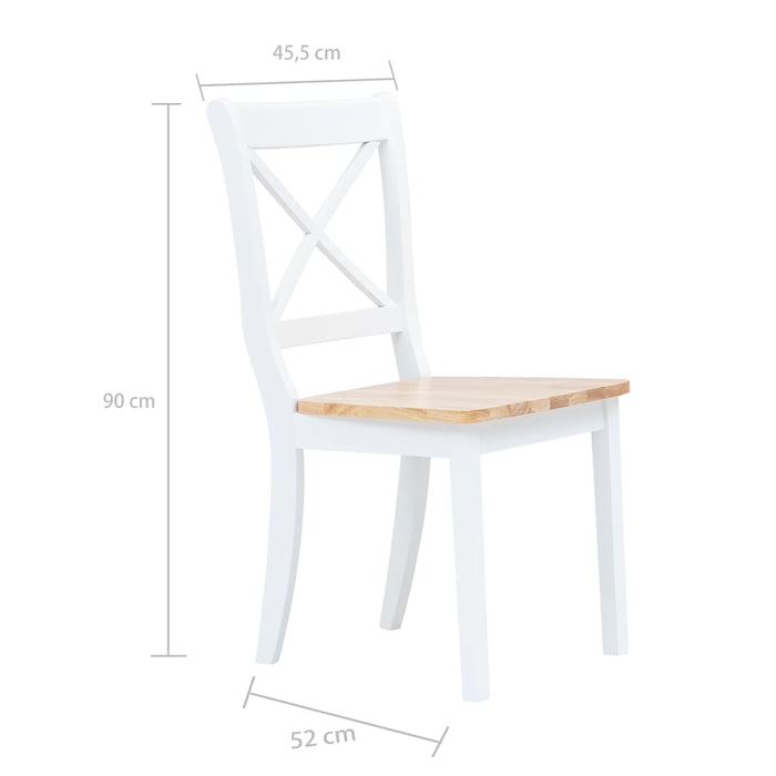 Sedie da Pranzo 6 pz Bianco e Legno Chiaro in Massello di Hevea cod mxl 31482