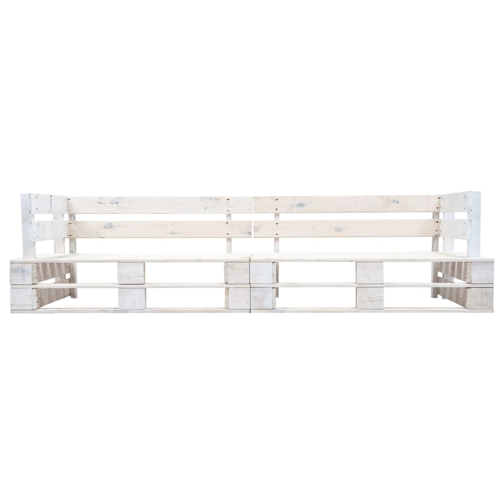 Divano da Giardino a 2 Posti su Pallet-Sofa da Giardino-Divano da esterno Bianco in Legno