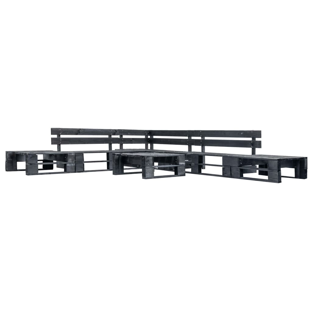 Set Divani da Giardino su Pallet 6 pz Nero in Legno cod mxl 49912