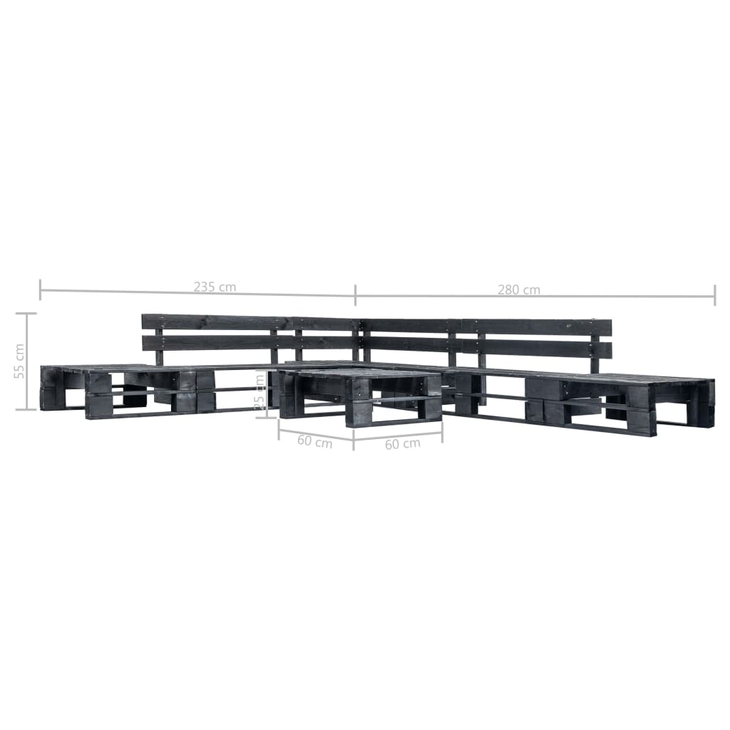 Set Divani da Giardino su Pallet 6 pz Nero in Legno cod mxl 49912