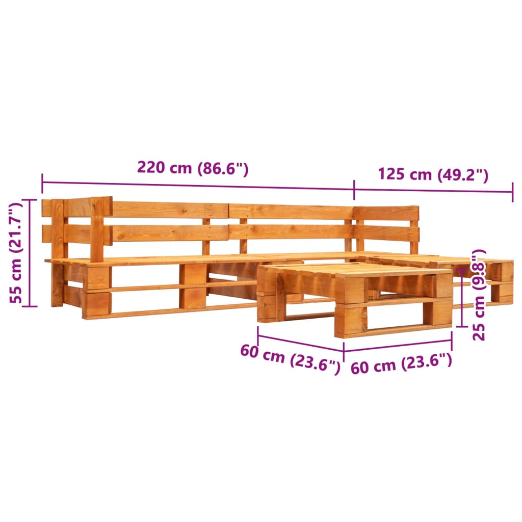 Set Divani da Giardino su Pallet 4 pz Marrone ambra in Legno 277457