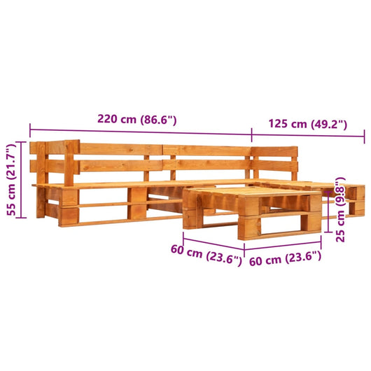 Set Divani da Giardino su Pallet 4 pz Marrone ambra in Legno 277457