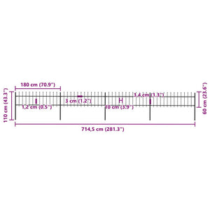 Recinzione da Giardino con Punta a Lancia Acciaio 6,8x0,6m Nera cod mxl 12091