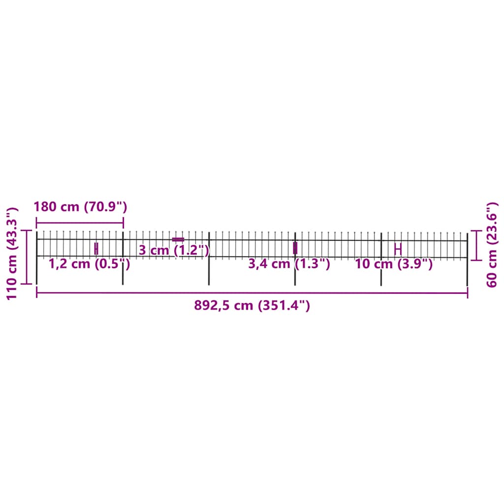 Recinzione da Giardino Punta a Lancia 8,5x0,6 m Acciaio Nera cod mxl 12099