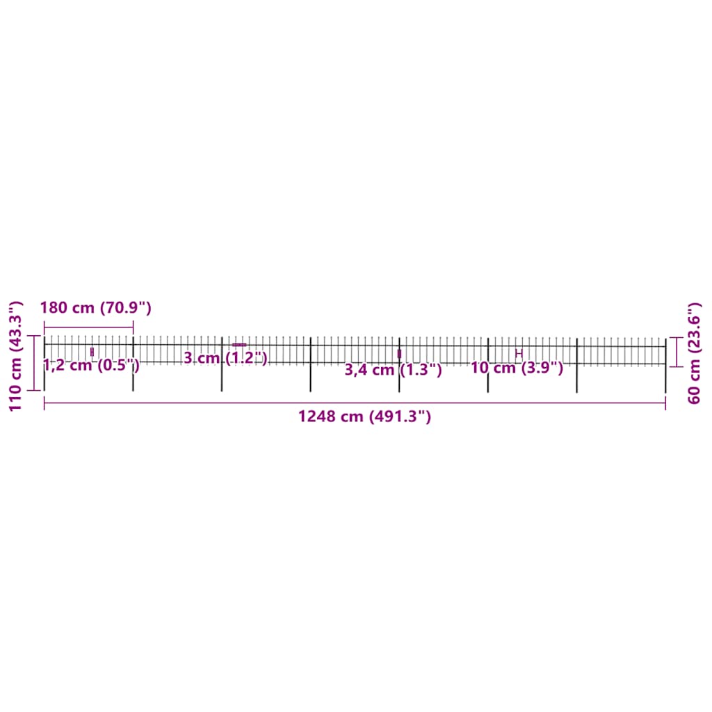 Recinzione da Giardino Punta a Lancia Acciaio 11,9x0,6 m Nera cod mxl 12316