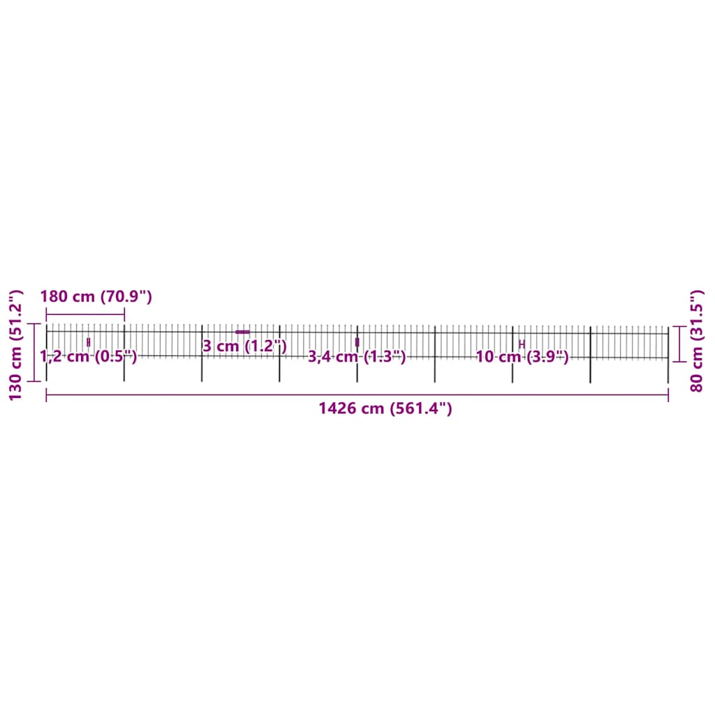 Recinzione da Giardino con Punta a Lancia in Acciaio 1426x80 cm Nero 277609