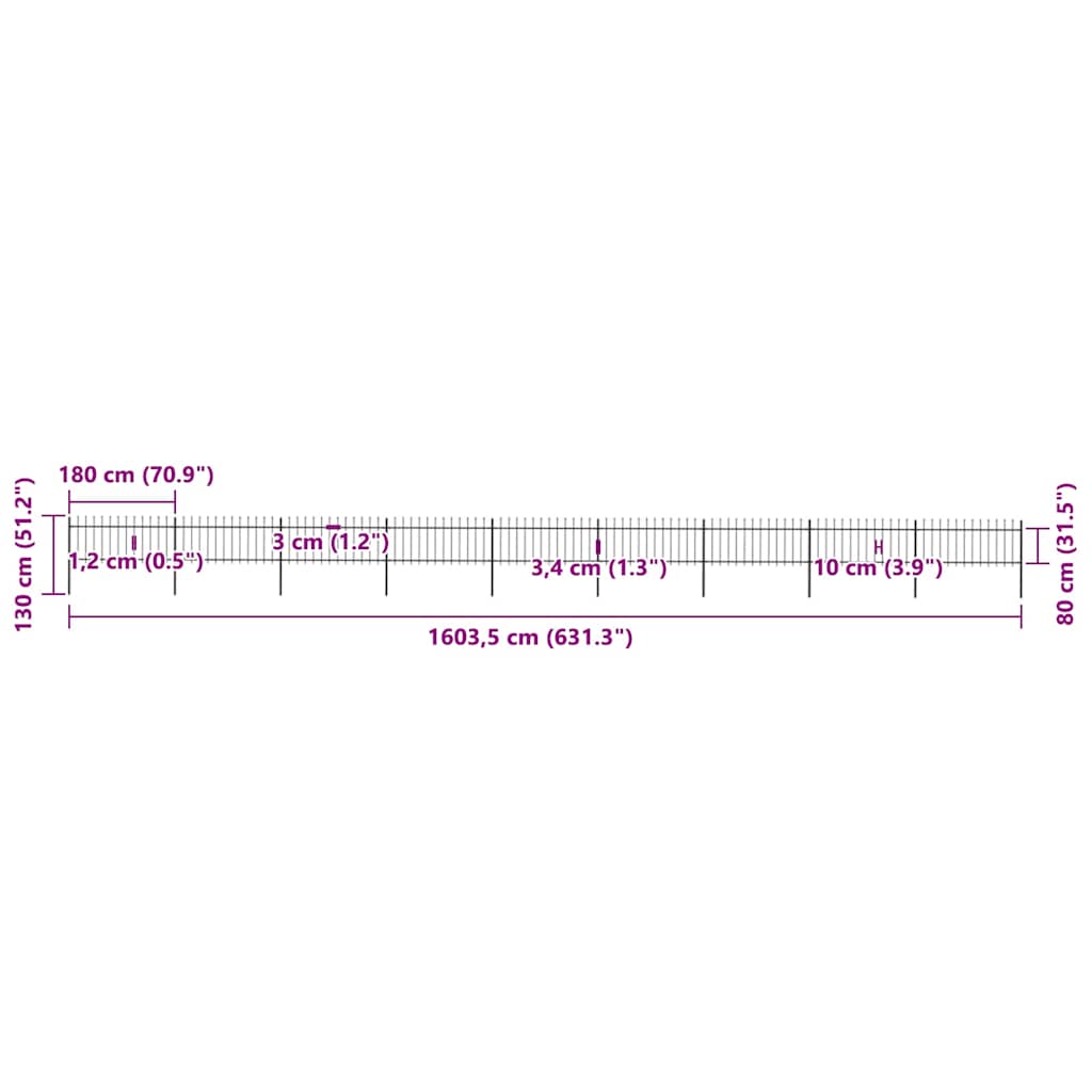 Recinzione Giardino con Punta a Lancia Acciaio 15,3x0,8m Nera cod mxl 6588