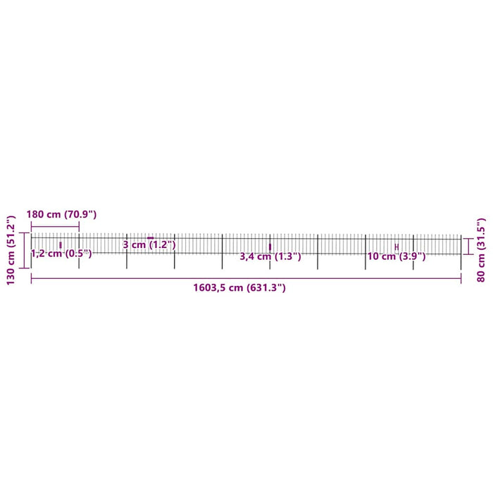 Recinzione Giardino con Punta a Lancia Acciaio 15,3x0,8m Nera cod mxl 6588