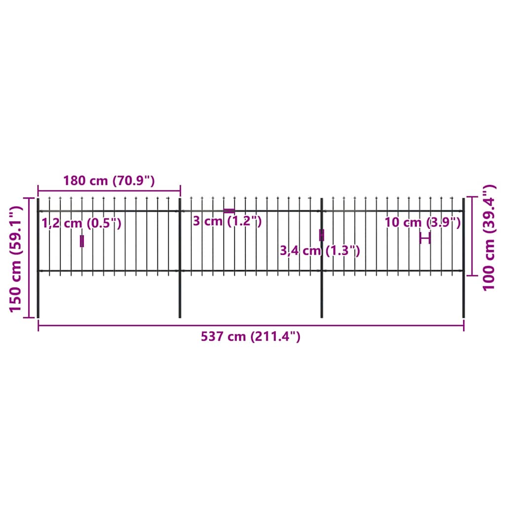 Recinzione Giardino con Punta a Lancia in Acciaio 5,1x1 m Nera cod mxl 24117