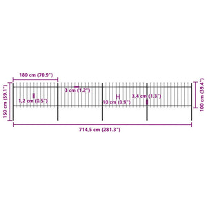 Recinzione da Giardino con Punta a Lancia Acciaio 6,8x1m Nera cod mxl 24126