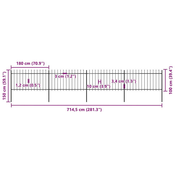 Recinzione da Giardino con Punta a Lancia Acciaio 6,8x1m Nera cod mxl 24126