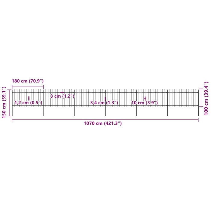 Recinzione da Giardino Punta a Lancia 10,2x1 m Acciaio Nero cod mxl 24125