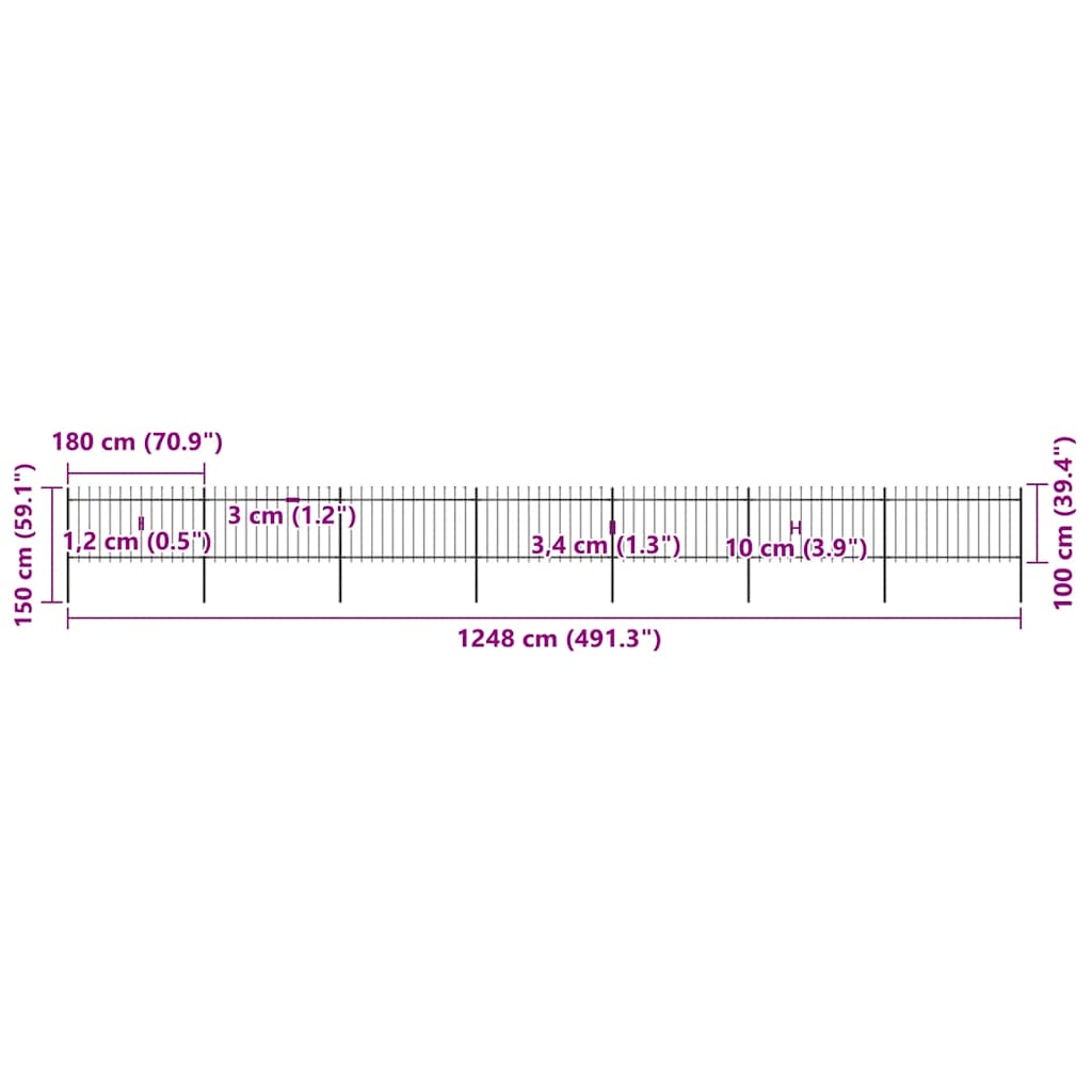 Recinzione da Giardino Punta a Lancia 11,9x1 m Acciaio Nera cod mxl 24127