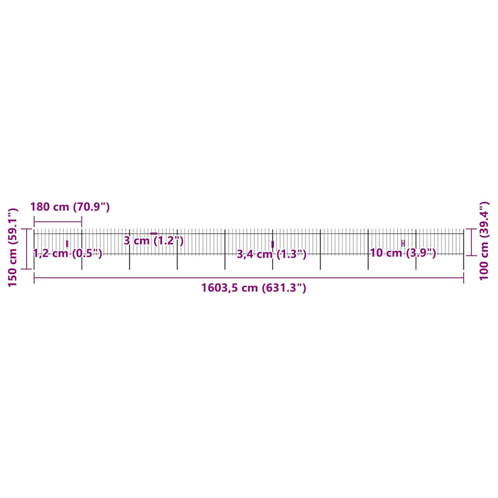 Recinzione da Giardino con Punta a Lancia 15,3x1 m Acciaio Nera cod mxl 24134