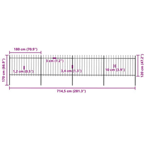 Recinzione da Giardino con Punta a Lancia Acciaio 6,8x1,2m Nera