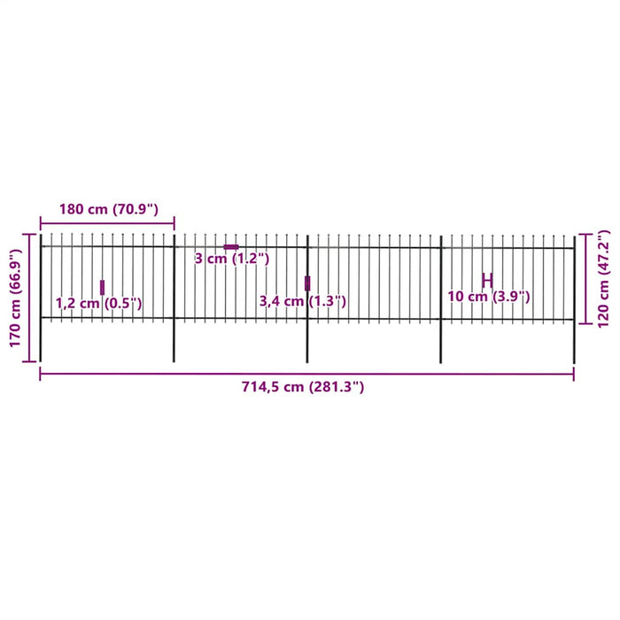 Recinzione da Giardino con Punta a Lancia Acciaio 6,8x1,2m Nera